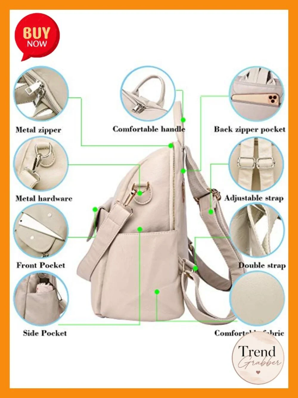 Convertible Waterproof Faux Leather Backpack Purse for Women Travel Work